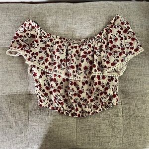 Floral Ruffle Off Shoulder Crop Top